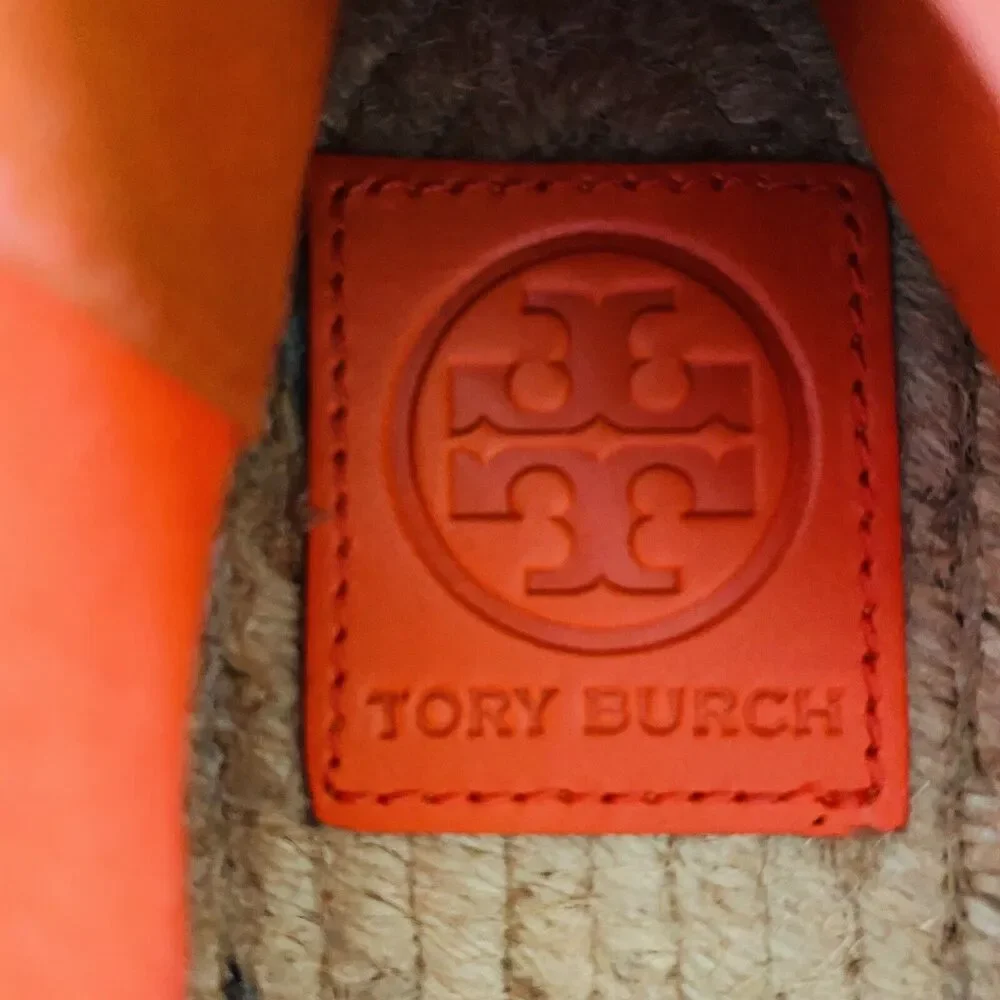 TORY BURCH Vivid Orange Octagon Sq Cecily Embellished Espadrille Flats - US 7